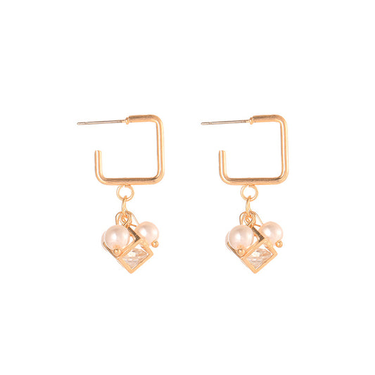 Pearl Cube Crystal Zircon Earrings