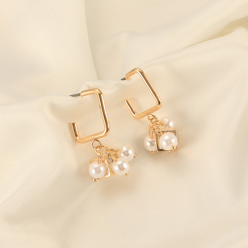 Pearl Cube Crystal Zircon Earrings