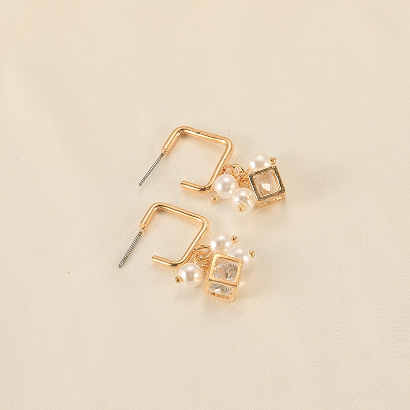 Pearl Cube Crystal Zircon Earrings