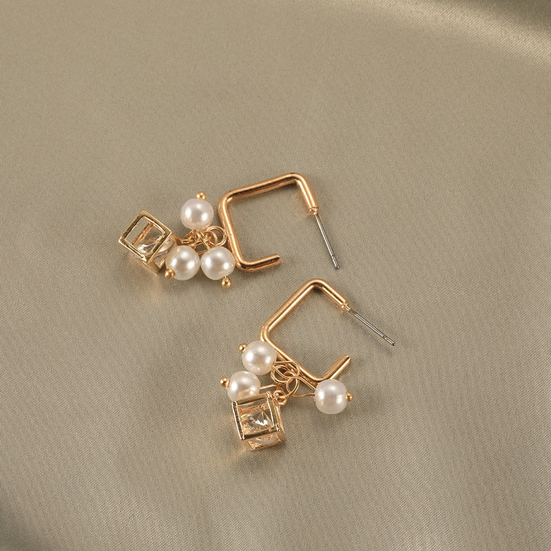 Pearl Cube Crystal Zircon Earrings