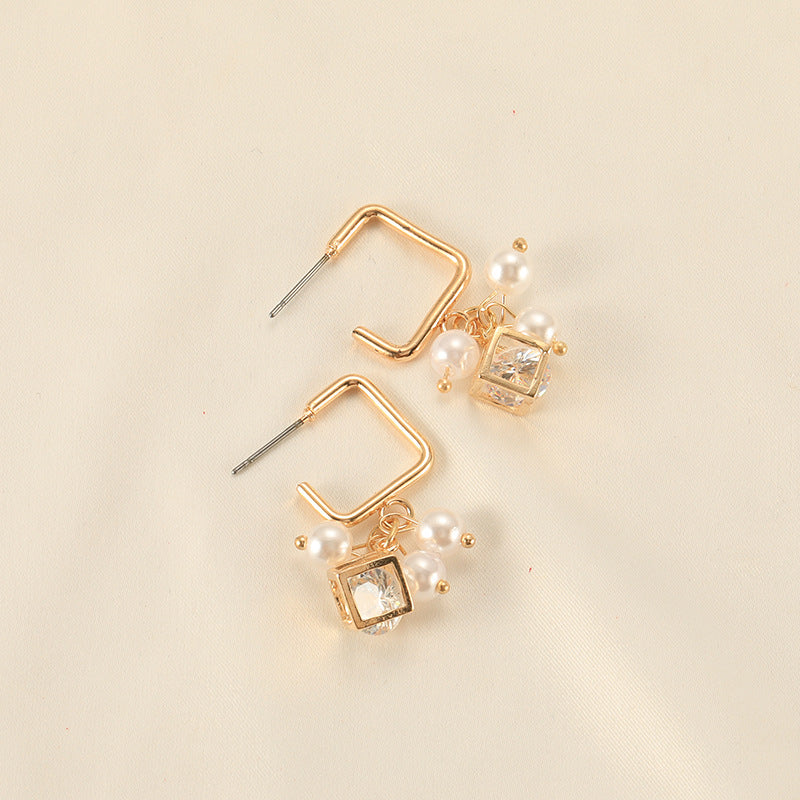 Pearl Cube Crystal Zircon Earrings