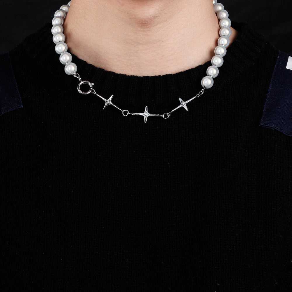 Reflective Pearl Stitching Chain Clavicle Necklace