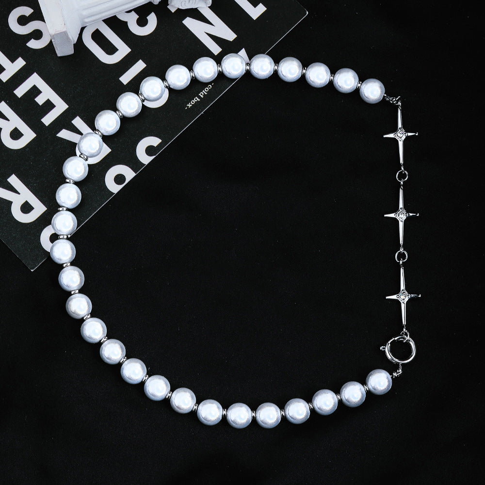 Reflective Pearl Stitching Chain Clavicle Necklace