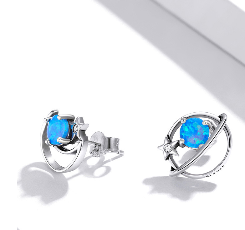 Sterling Silver Earrings For Women With Simple Hollow Blue Opo Earrings