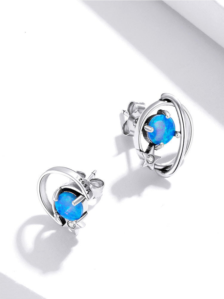 Sterling Silver Earrings For Women With Simple Hollow Blue Opo Earrings