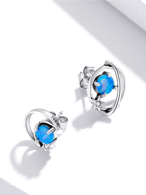 Sterling Silver Earrings For Women With Simple Hollow Blue Opo Earrings