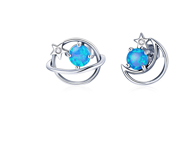 Sterling Silver Earrings For Women With Simple Hollow Blue Opo Earrings