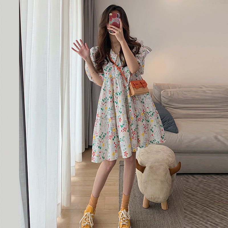 Sweet Floral Dress Women\'s Summer 2021 New Spring French Loose Baby Collar Bubble Sleeve Skirt Summer