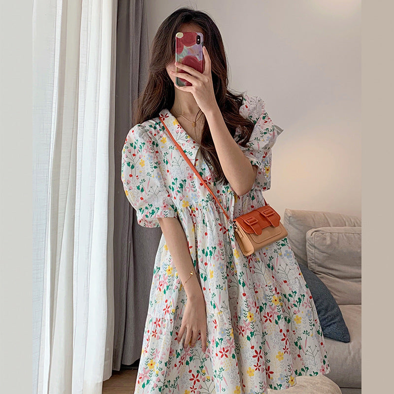 Sweet Floral Dress Women\'s Summer 2021 New Spring French Loose Baby Collar Bubble Sleeve Skirt Summer