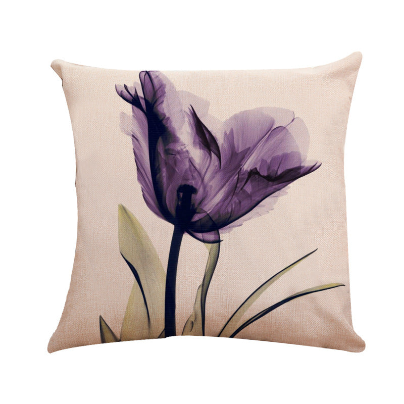 New Modern And Simple Ink Painting Flower Linen Hug Pillowcase Tulip Pillow Cushion Cover Fashionable Home Pillow