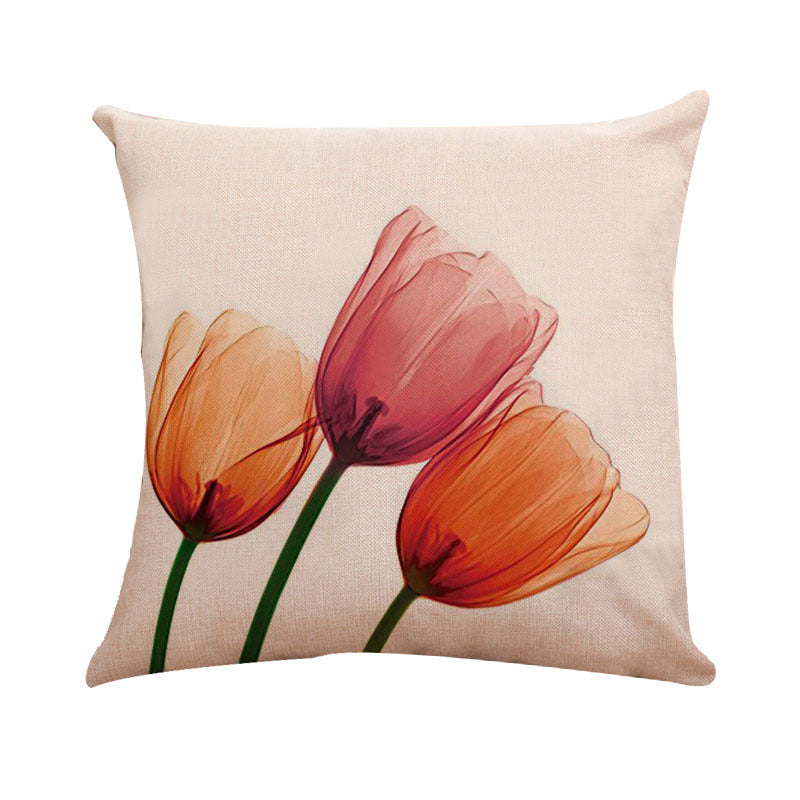 New Modern And Simple Ink Painting Flower Linen Hug Pillowcase Tulip Pillow Cushion Cover Fashionable Home Pillow