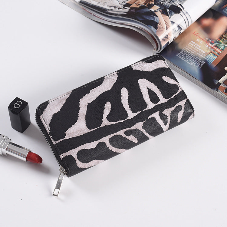 Fashion Long Zipper Women Wallets Bright Leather Black and White Wallet Wallet Prismatic Bag Flower Corner Clutch Bag Purse