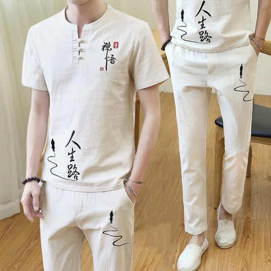 Summer Cotton And Linen Suit Men's Plus Size Short-sleeved T-shirt