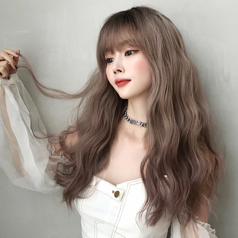 Wig Female Long Hair Slightly Curly Wavy Natural Fluffy Full Top Hair Cover