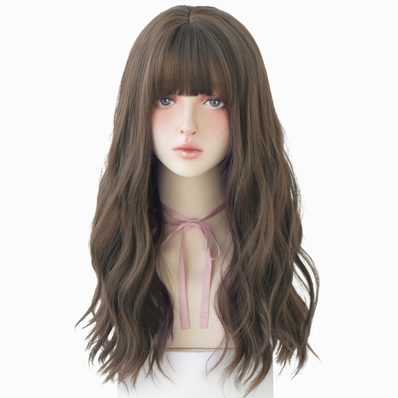 Wig Female Long Hair Slightly Curly Wavy Natural Fluffy Full Top Hair Cover