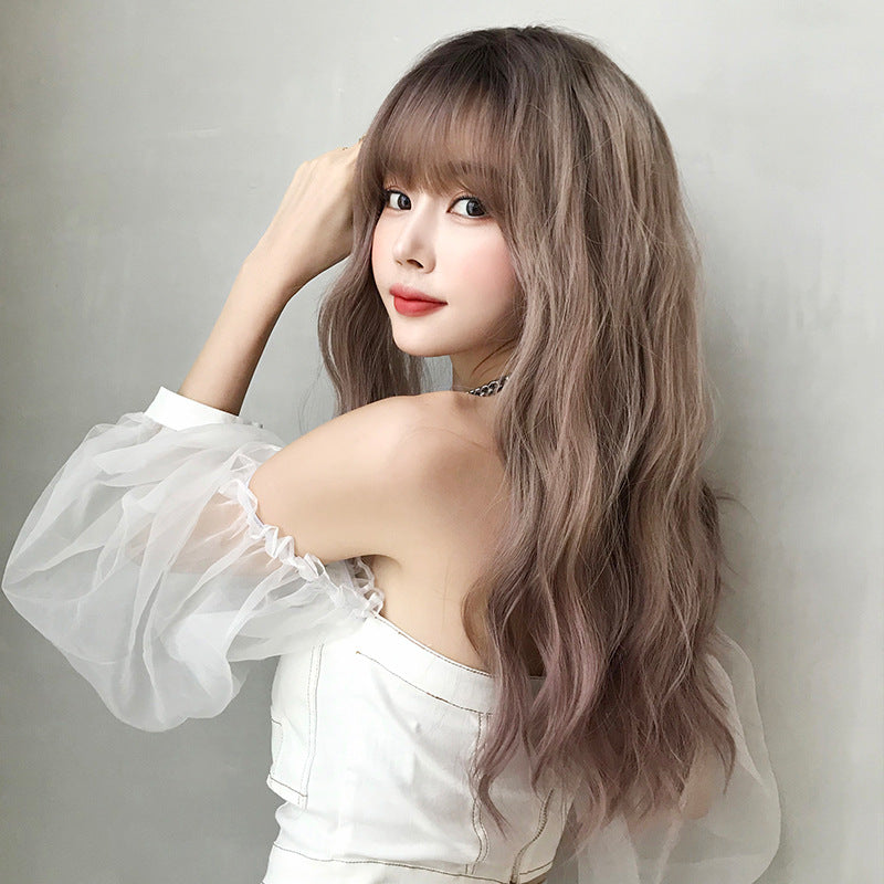 Wig Female Long Hair Slightly Curly Wavy Natural Fluffy Full Top Hair Cover