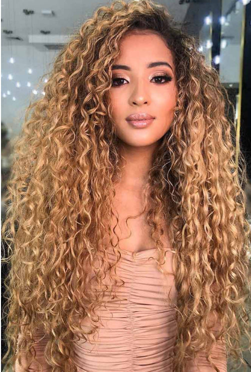 Ladies Long Curly Hair African Small Curly Hair Gradient Color Chemical Fiber Headgear