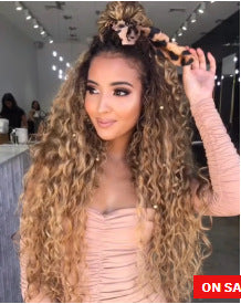 Ladies Long Curly Hair African Small Curly Hair Gradient Color Chemical Fiber Headgear