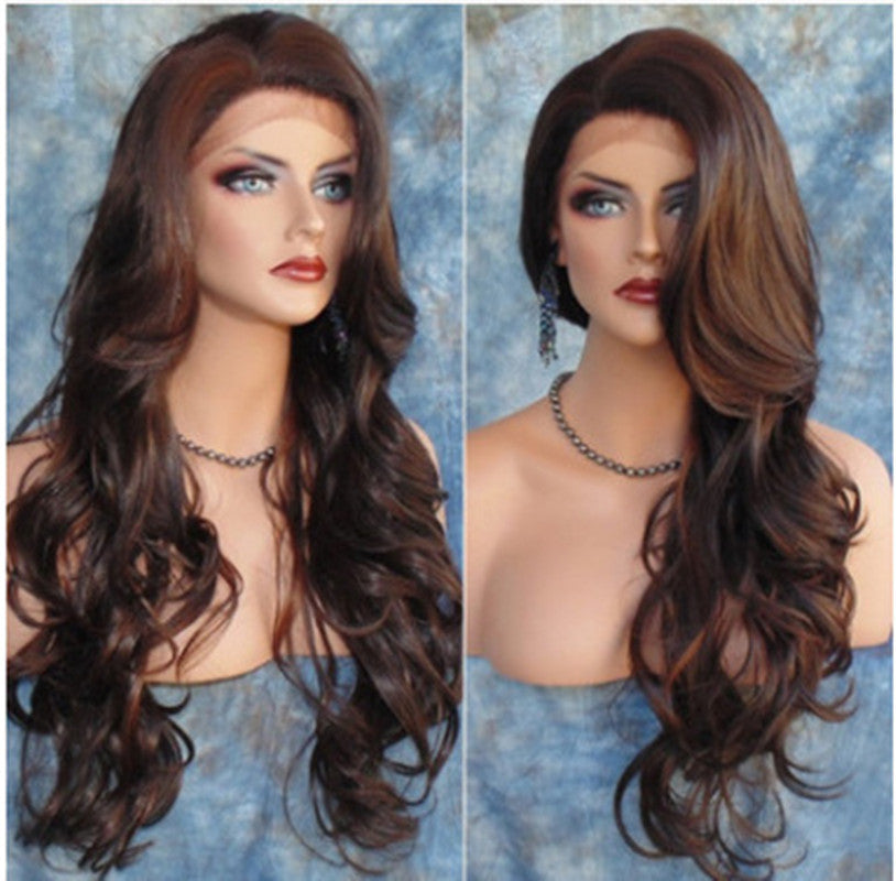 Fashion Lady's Long Curly Hair Brown Highlighting Chemical Fiber Headgear