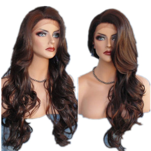 Fashion Lady's Long Curly Hair Brown Highlighting Chemical Fiber Headgear