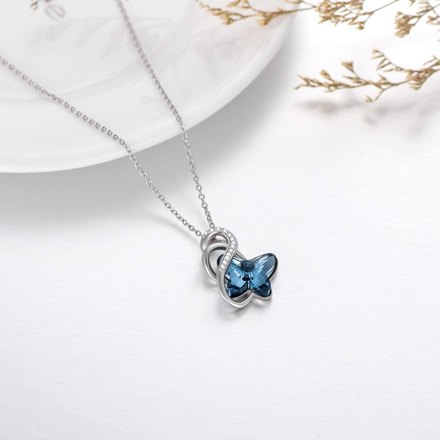 Sterling Silver Infinity Butterfly Pendant with Crystal Gifts for Women