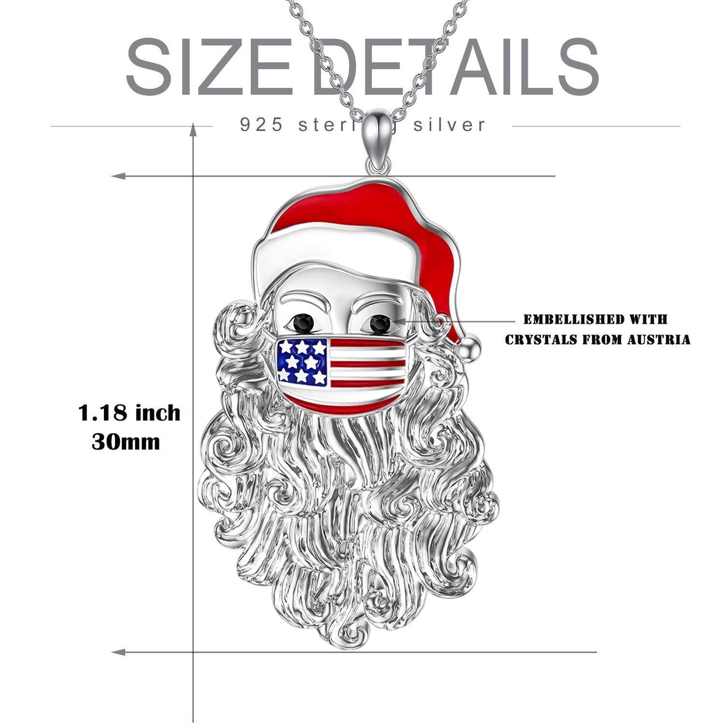 Santa Wearing a Face Mask Necklace Enamel Santa Claus with Mask Christmas Pendant Jewelry