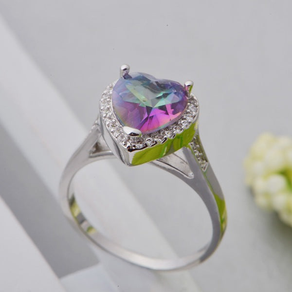 18K white gold plated 925 set stone jewelry series luxury ring Austria crystal gemstone colorful stone