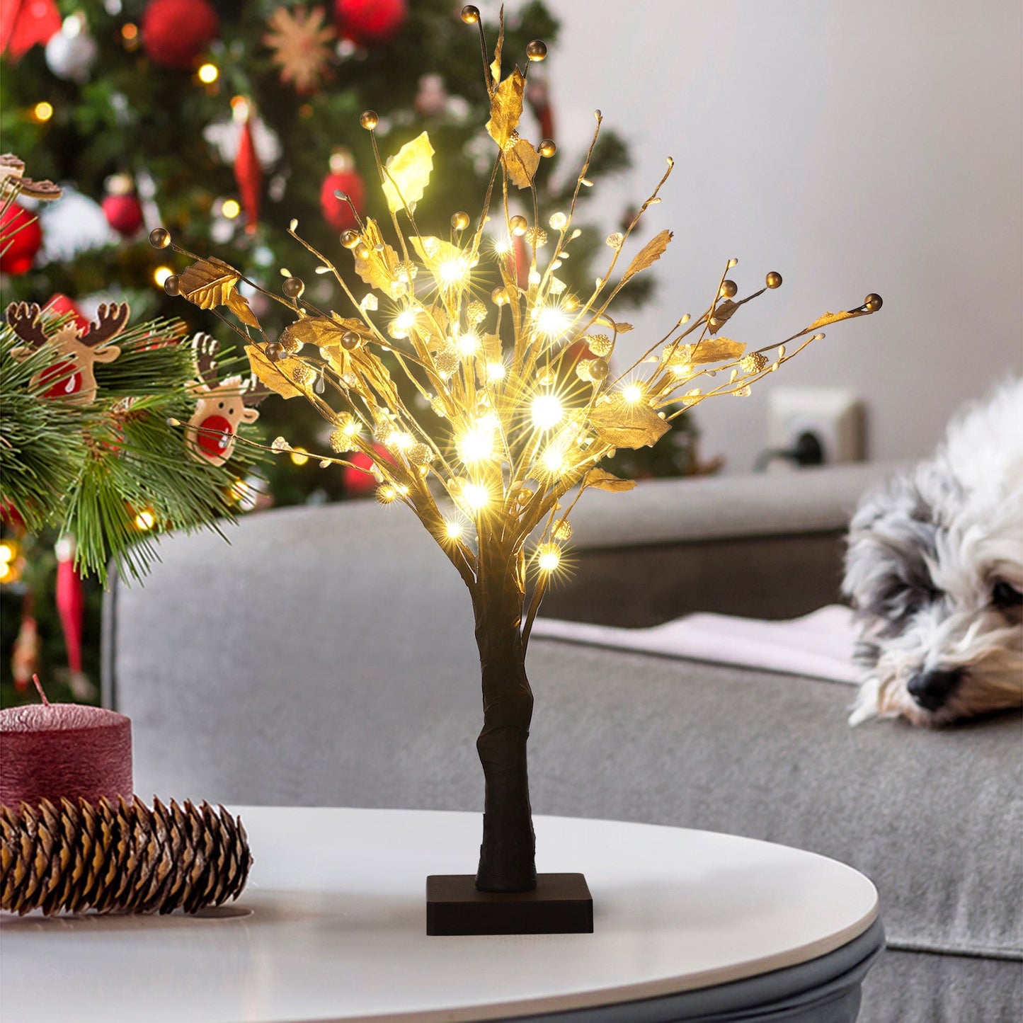 Tree Lights Dotted With Golden Fruit, 24 Warm White LED Lights 1.8 Feet High