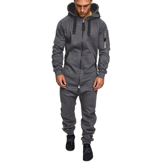 Fashion Men's Hooded Fleece Camouflage Jumpsuit