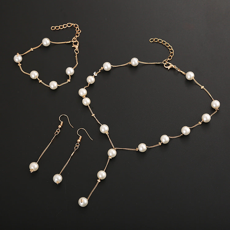 Pearl simple temperament necklace earrings bracelet