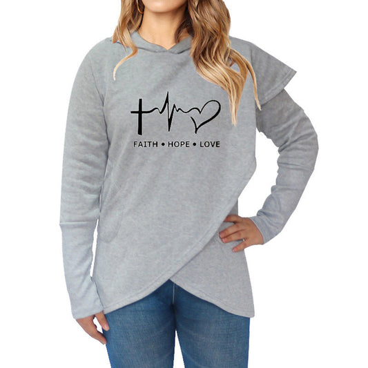 Autumn girl winter Hoodies Sweatshirts Casual Plus Size Faith Printed Hooded Sweatshirt