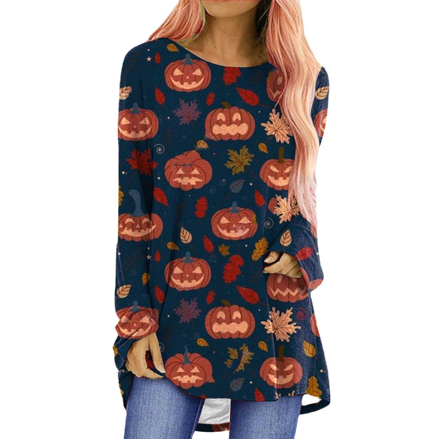 Halloween Theme Printed Long-sleeved T-shirt Women