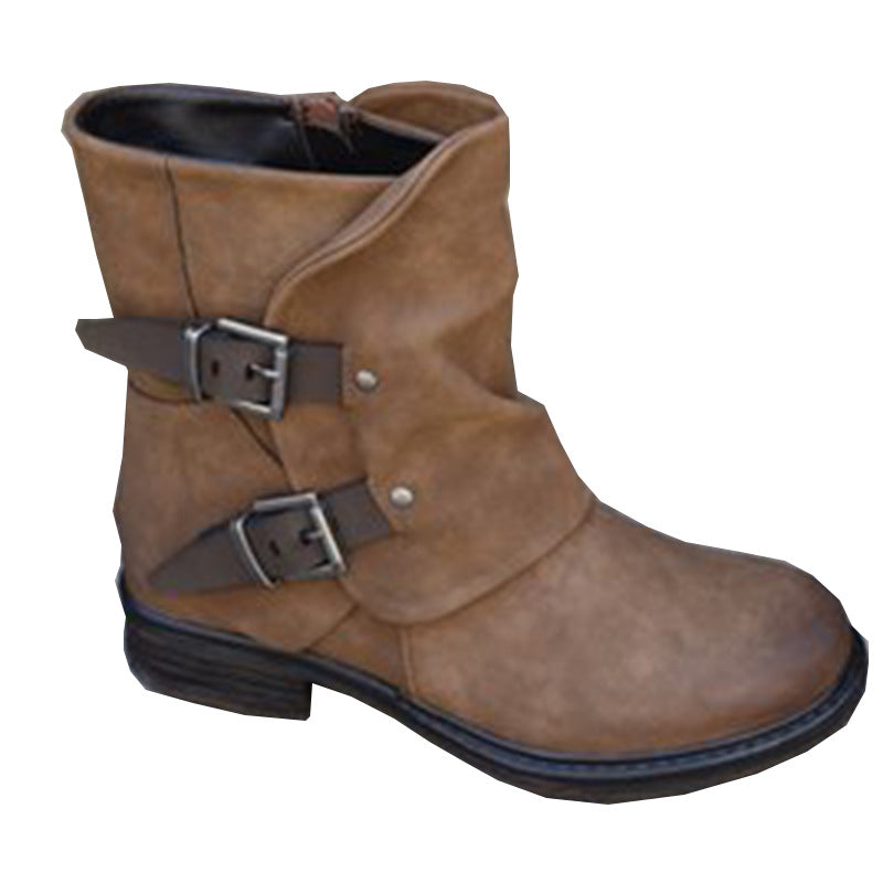 Martin boots with side zipper belt buckle