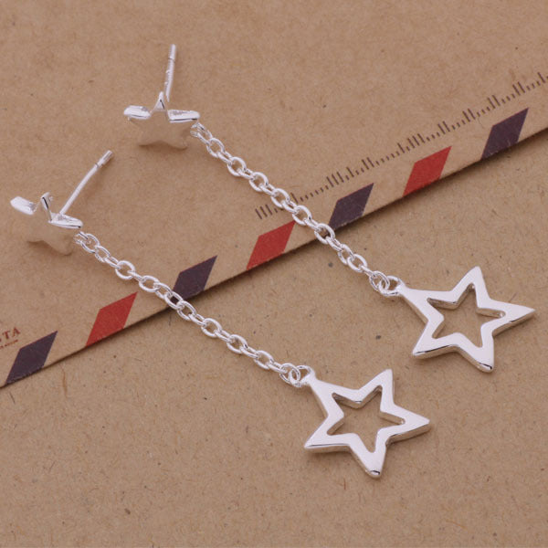 Star Bracelet Necklace Earrings Silver Plated Set