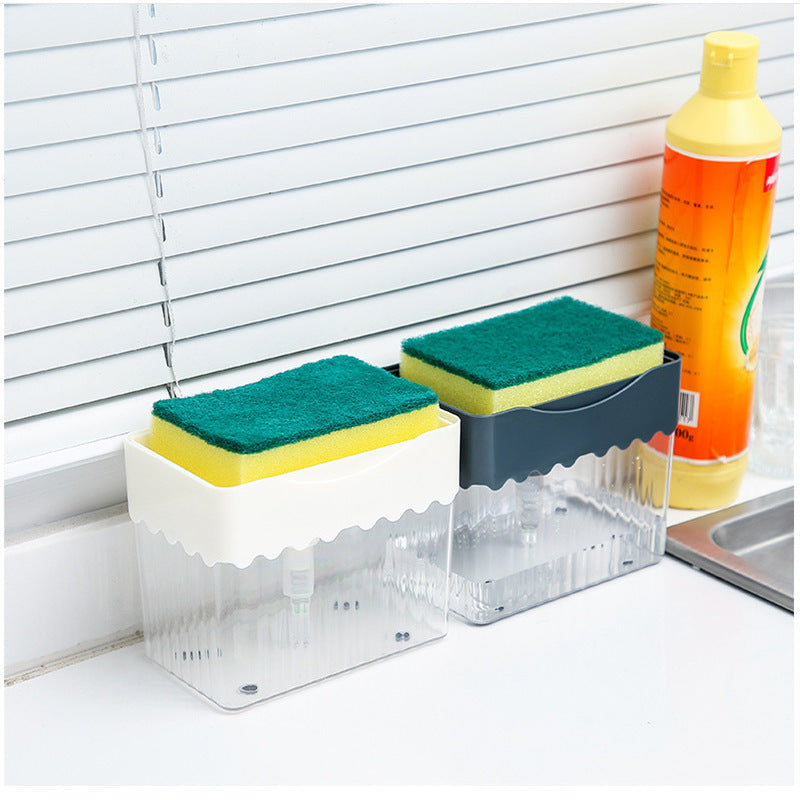 2-in-1 Soap Dispenser Sponge Caddy Push-type Liquid Box Detergent Automatic Dosing Box