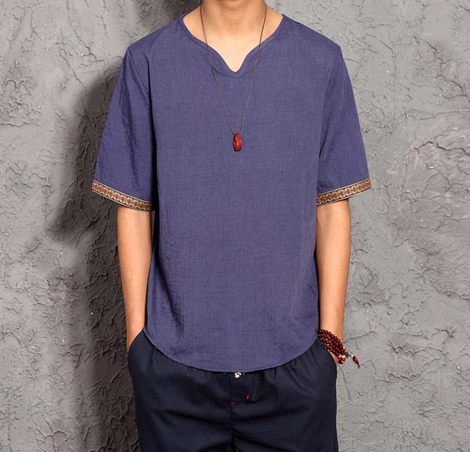 Linen shirt male breathable cotton short sleeve