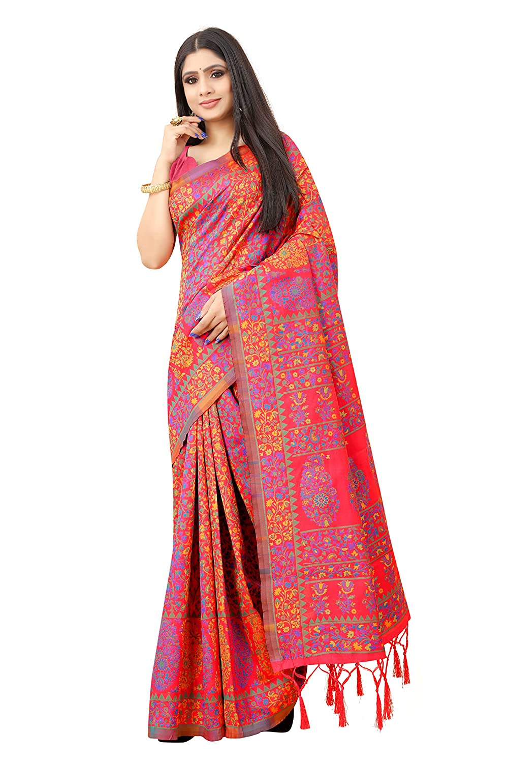 Women's Kalamkari Jacquard Cotton Saree With Blouse Piece