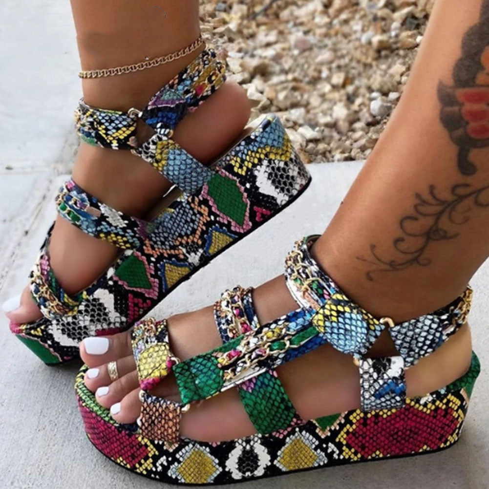 Snake color matching metal chain sandals