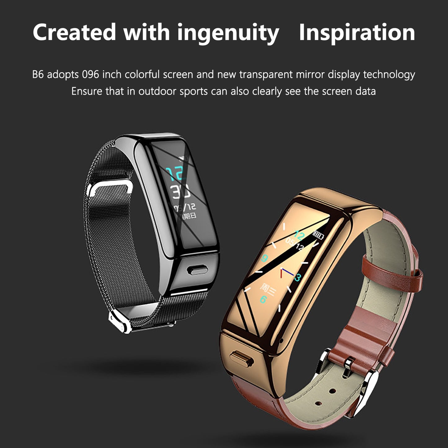 B6 Smart Bracelet Watch Bluetooth Headset Separation 2-In-1 Call Heart Rate Listening Song Sports Men And Women