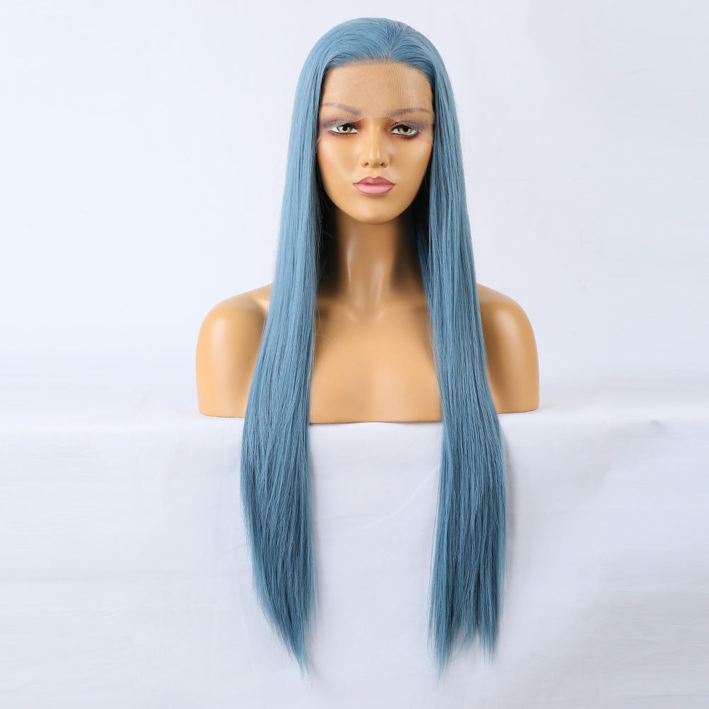 Long Straight Blue Wigs Natural Synthetic Hair Heat Resistant Wigs for Women Girls Cosplay