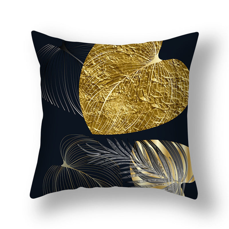 Green Gold Ginkgo Leaf Printed Pillow Cover