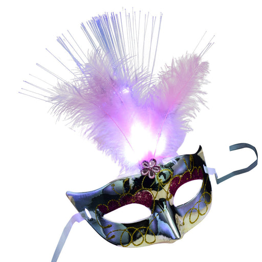 Women Venetian LEDFiber Mask Masquerade Fancy Dress Party Princess Feather Masks