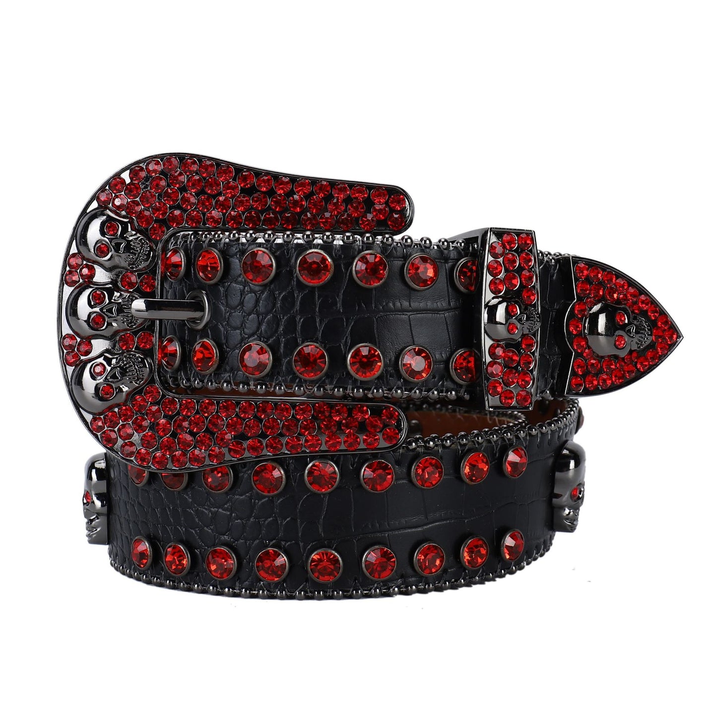 Rhinestone Belt Black Red Inlaid Punk