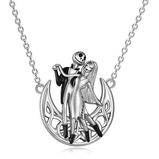 Nightmare Before Christmas Necklace Gifts Sterling Silver Jack Skellington Infinity Heart Necklace Skull Jewelry Birthday Gifts for Women