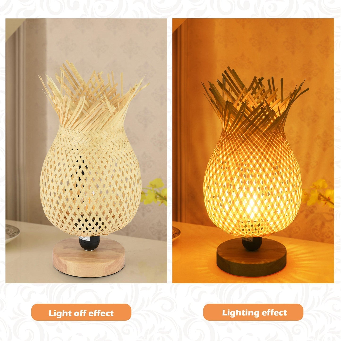 European Style Rubber Wood Table Lamp Bamboo Woven Hotel Bedside Table Lamp