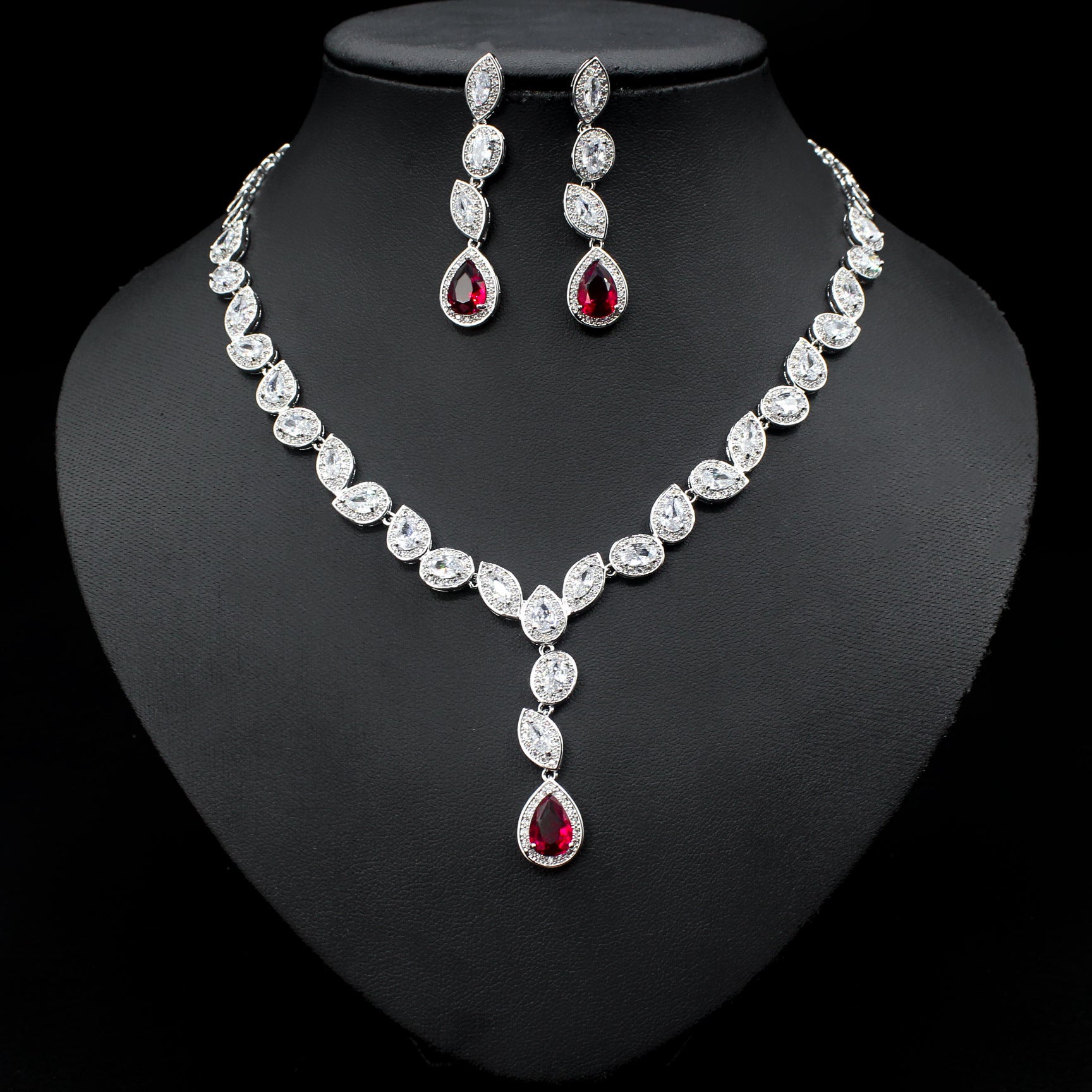 Colorful Zircon Necklace Earrings Clavicle Chain Female Noble Luxury Wedding Dress Three-piece Set