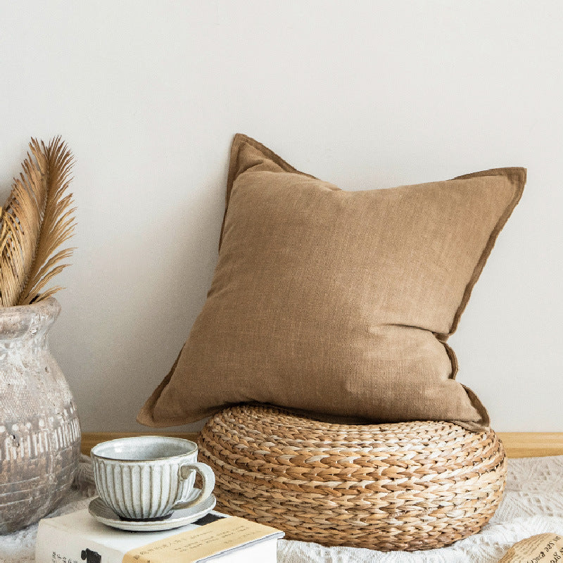 Simple Plain Linen Square Cushion Pillow Waist