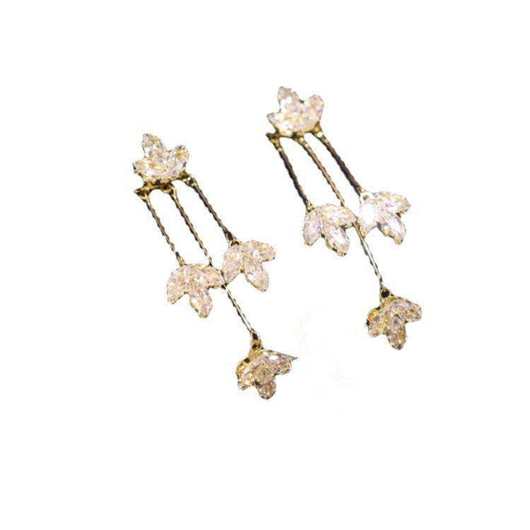 Zircon Maple Leaf Earrings Light Luxury Fashion Creative One