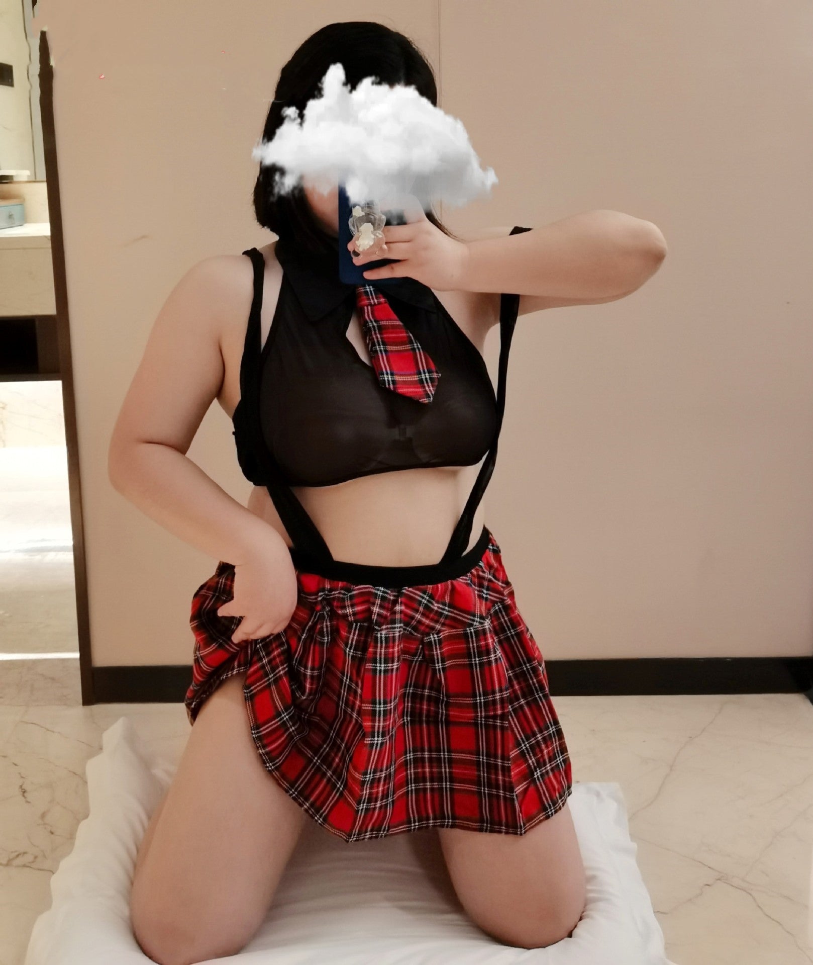 Big Size Fat MM Temptation To Tease Hot Passion Suit Clothes Plaid Skirt