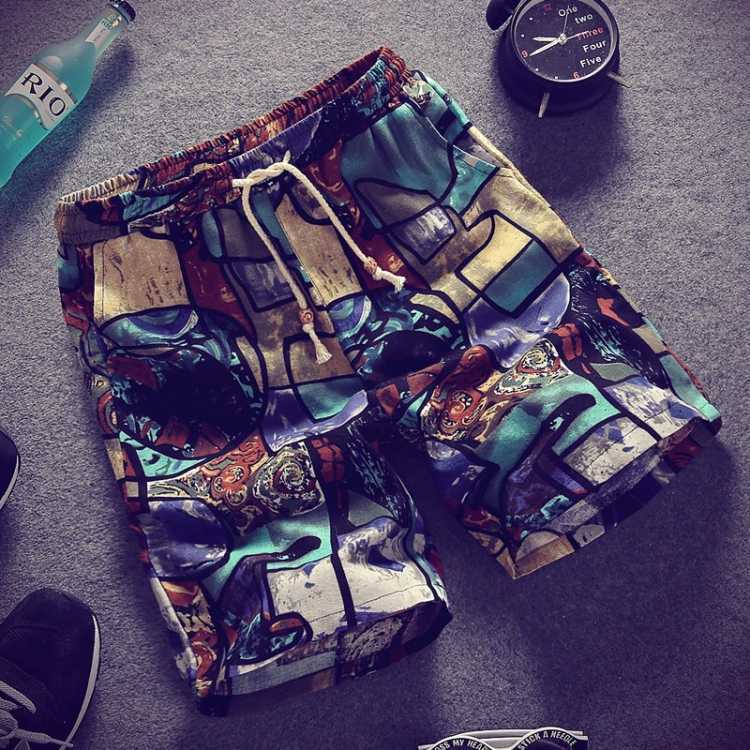 Linen printed five-minute shorts